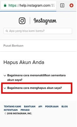 cara menghapus akun instagram